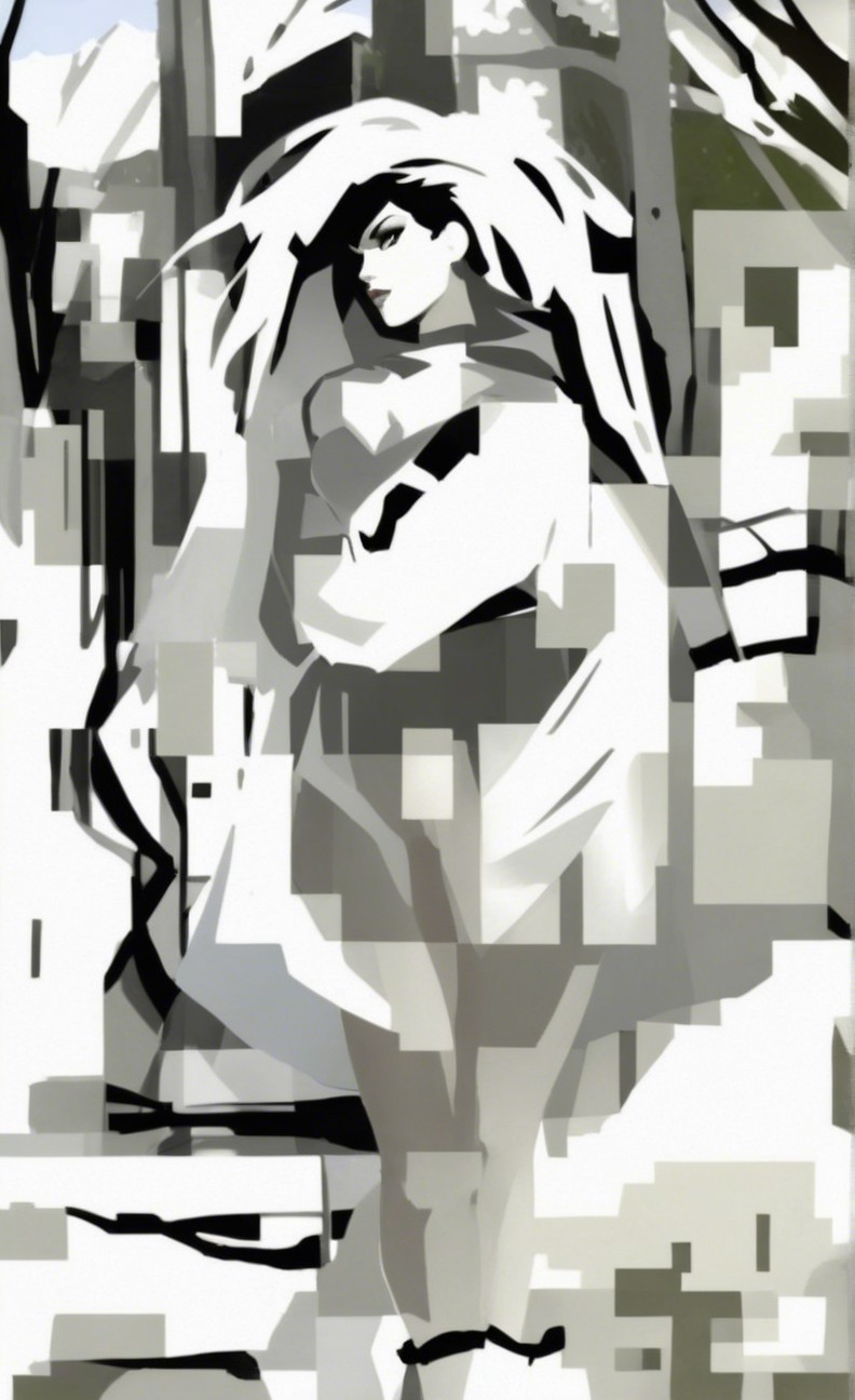 Abstract Female Figure Surrounded by Geometric Shapes