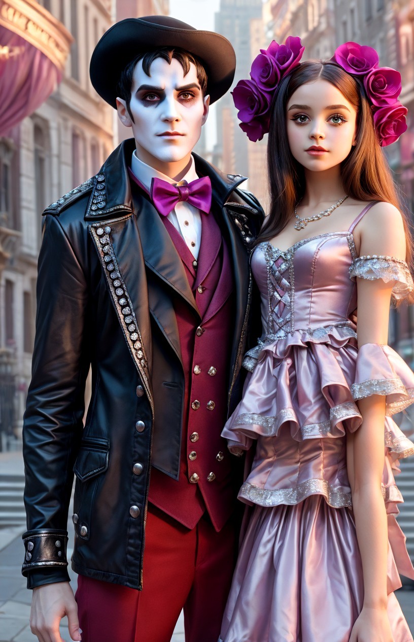 Gothic Couple in Vibrant Urban Setting with Elegance