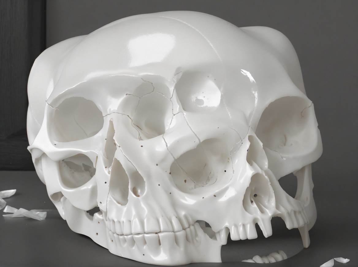 Glossy White Ceramic Skull with Intricate Details