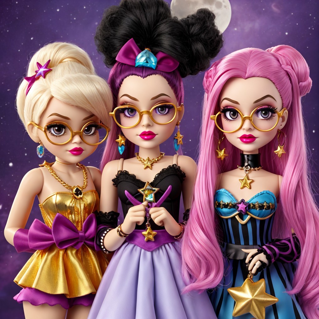 Three Stylish Dolls in Unique Outfits and Accessories