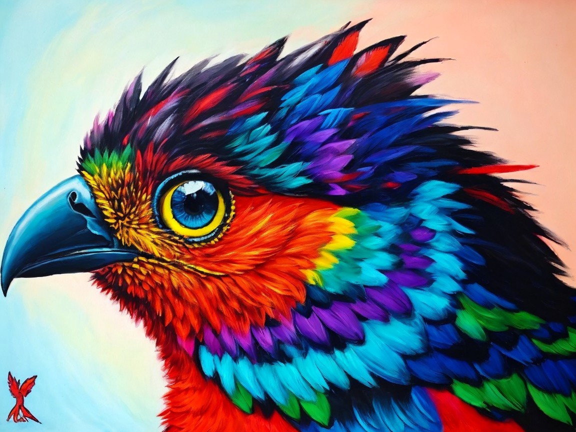 Colorful Bird's Head Painting with Intricate Details