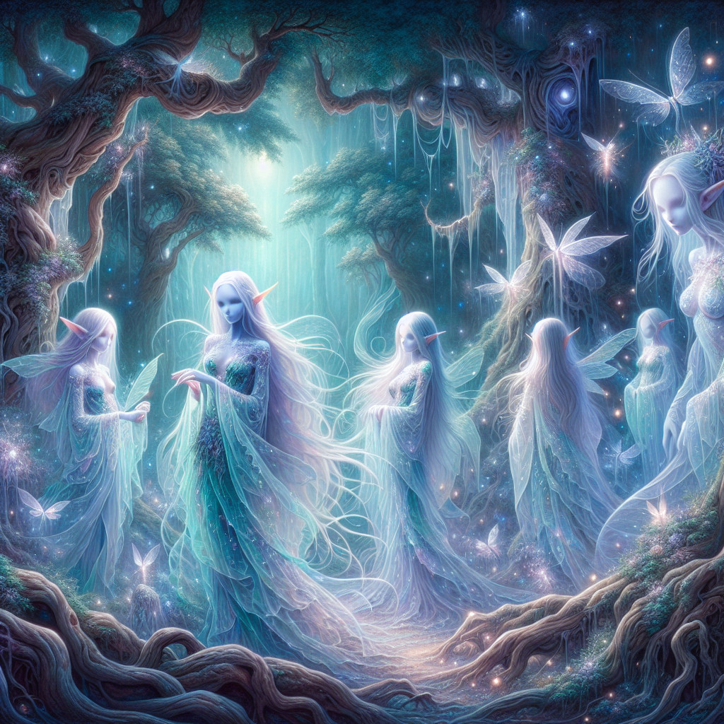 Ethereal figures in a magical forest setting