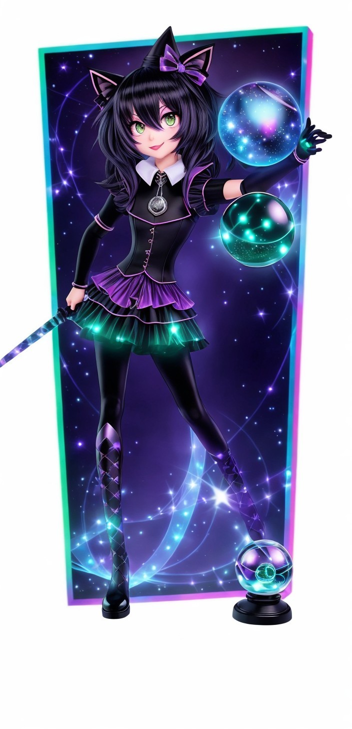 Stylish Character with Cat Ears in Cosmic Setting