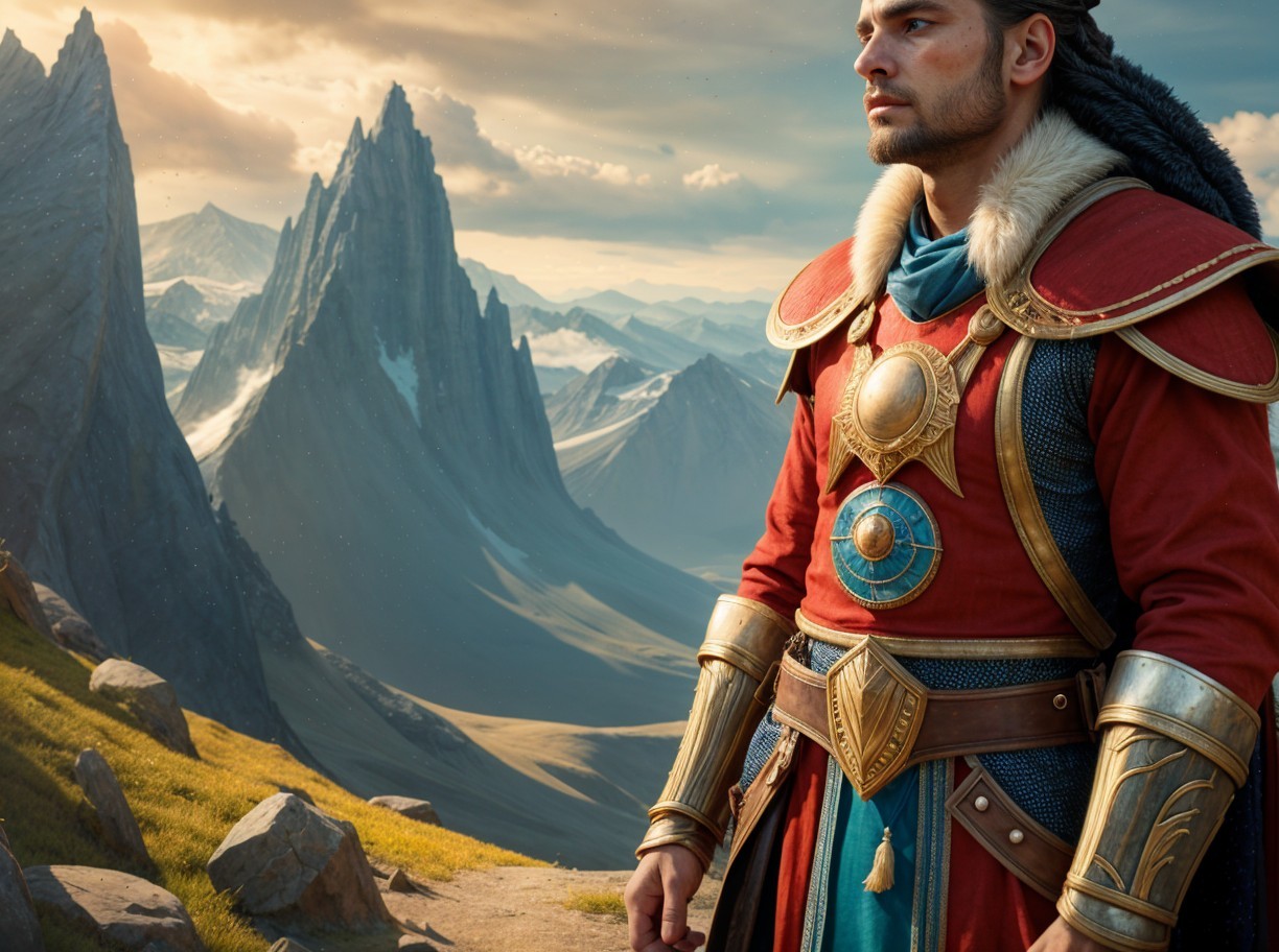 Noble Figure in Armor Against Majestic Landscape