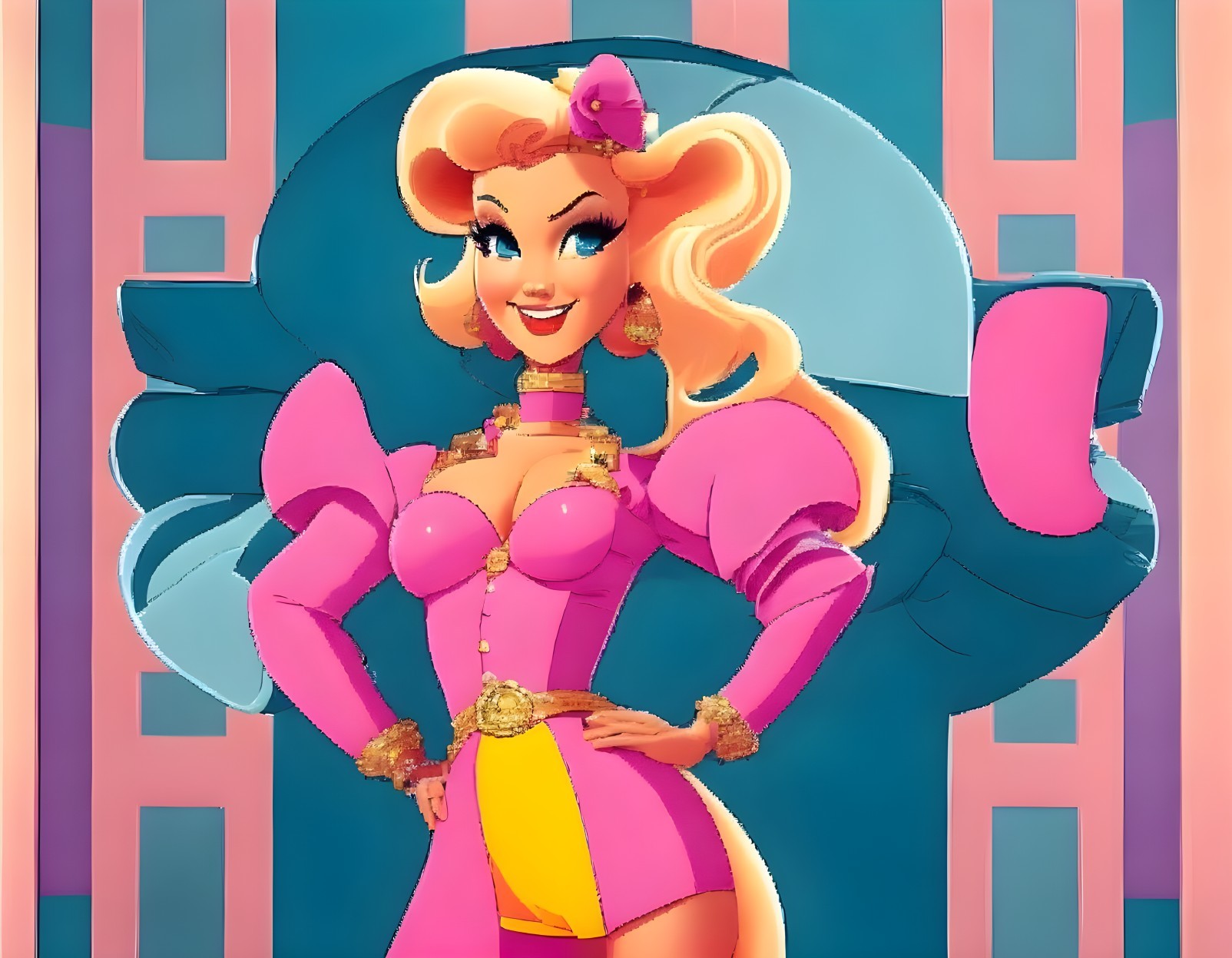 Glamorous Animated Character in Pink Dress with Accessories