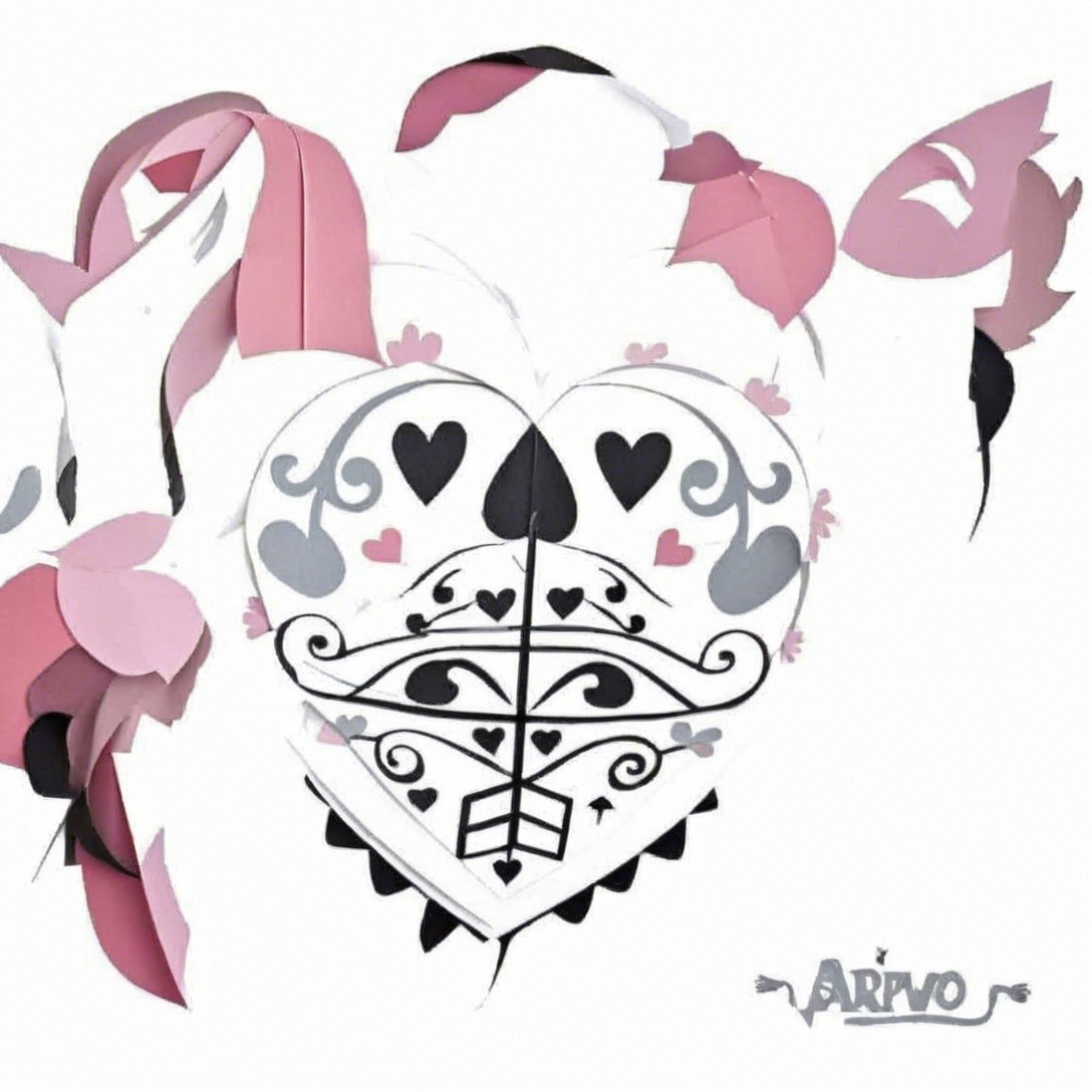 Stylized heart design with colorful paper ribbons