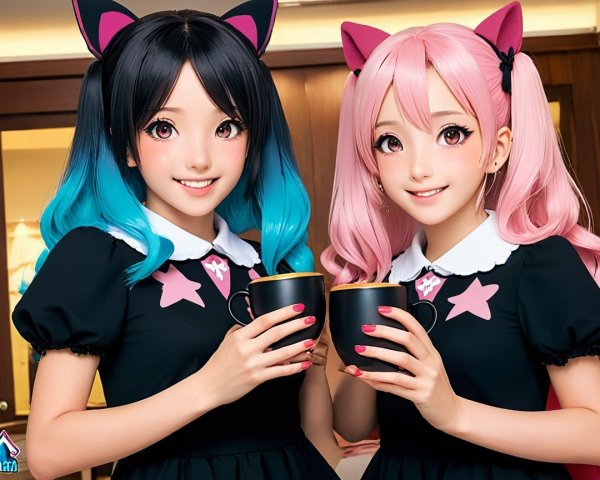 Animated Characters with Colorful Hair and Dresses