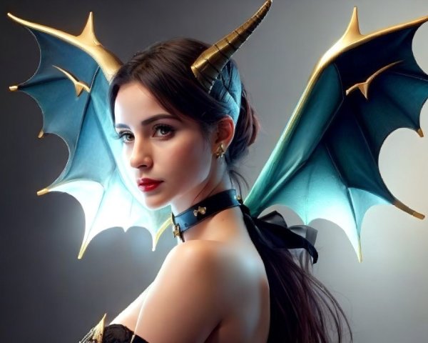 Woman with Dragon-Like Wings in Fantastical Setting