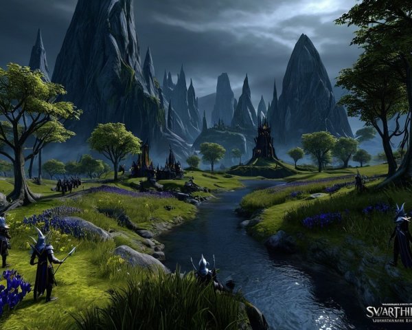Fantasy Landscape with Mountains and Castle Details