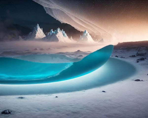 Surreal Landscape with Translucent Turquoise Object
