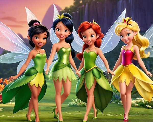 Colorful Fairies in a Lush Enchanted Forest