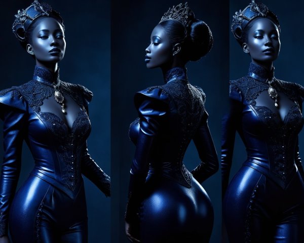 Elegant Dark Blue Outfit with Intricate Detailing