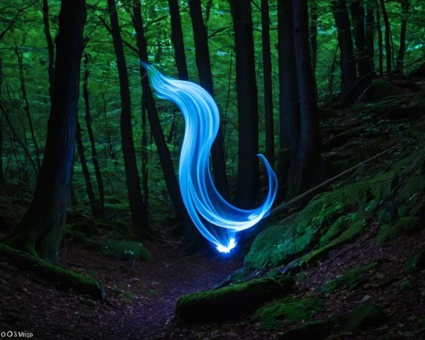 Mystical Blue Light in a Serene Forest Setting
