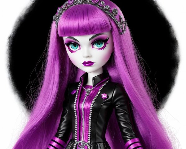 Gothic Doll with Purple Hair and Stylish Outfit