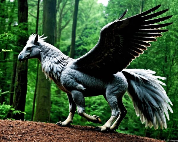 Majestic griffin with lion and eagle features in forest