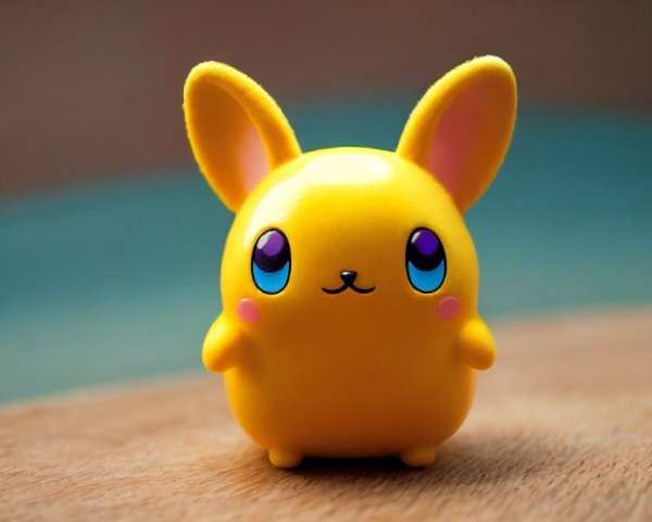 Cheerful Small Yellow Figure with Blue Eyes and Rosy Cheeks