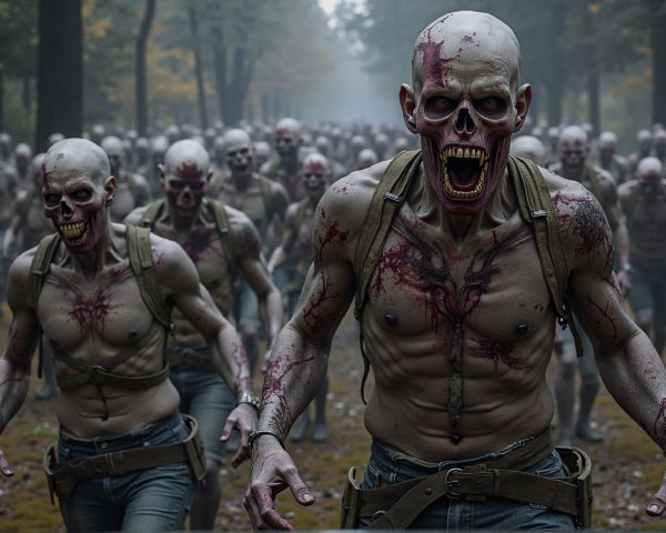 Undead Figures Advancing Through Foggy Forest