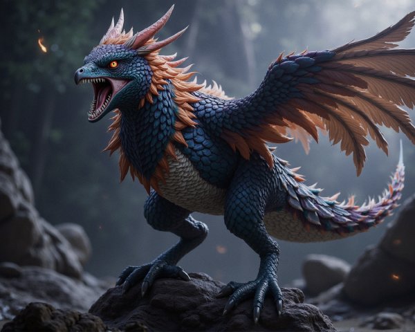 Majestic Dragon on Rocky Surface in Mystical Forest