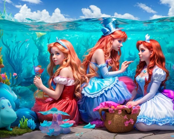 Mermaid Princesses in Colorful Underwater Scene