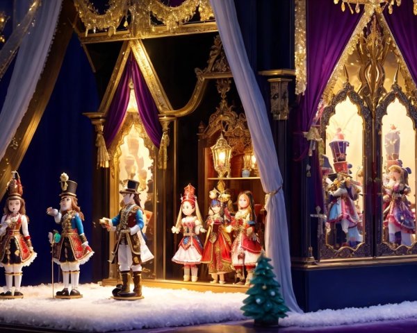 Holiday Display with Elegant Figurines and Decorations