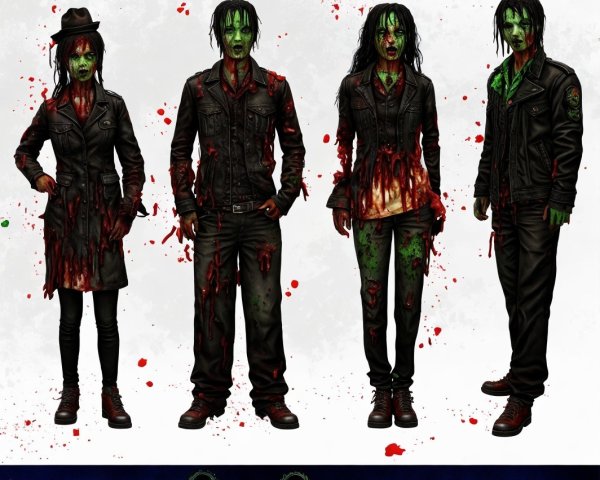 Four Distinct Zombie Characters in Horror Theme
