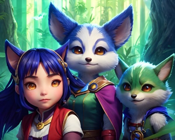 Enchanting Forest Scene with Colorful Characters