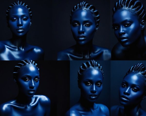 Portraits of Model with Blue Skin and Dramatic Lighting