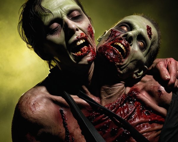 Grotesque Undead Figures with Pale Skin and Bloodied Mouths