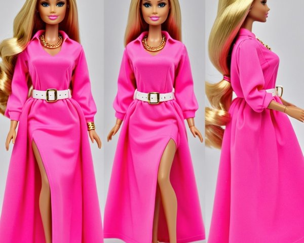 Stylish Doll in Pink Maxi Dress with Gold Accents