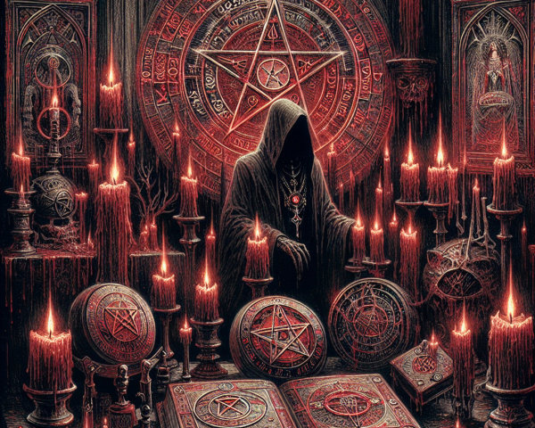 Mystical Scene with Shadows, Candles, and Symbols