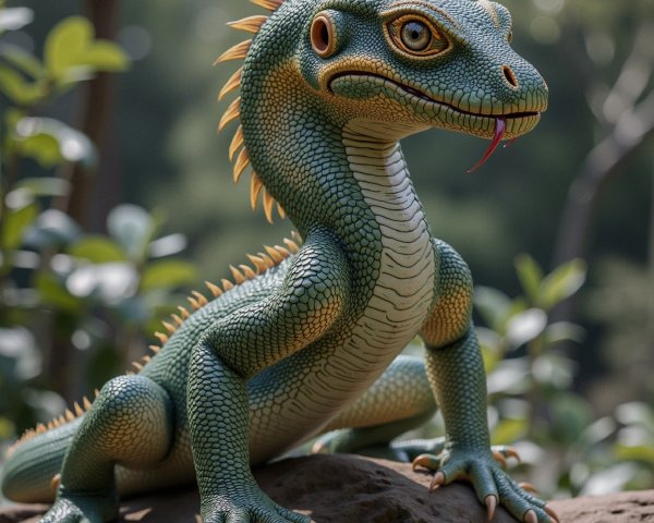 Vibrant Green Reptilian Creature on Rocky Surface