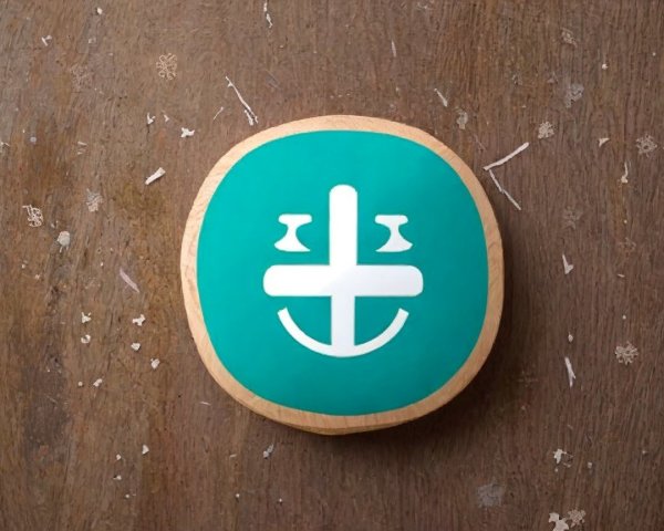 Round teal wooden token with smiley face design