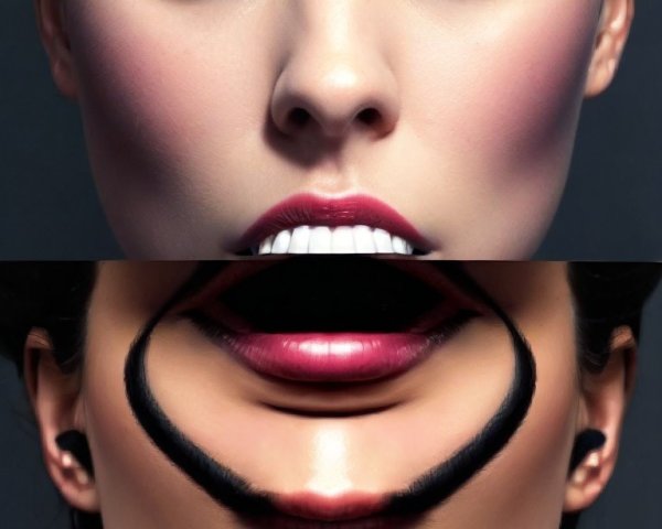 Juxtaposition of Bold Woman's Face and Surreal Mouth