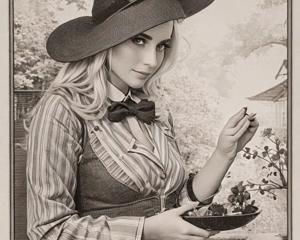 Vintage Witch Portrait in Whimsical Garden Setting