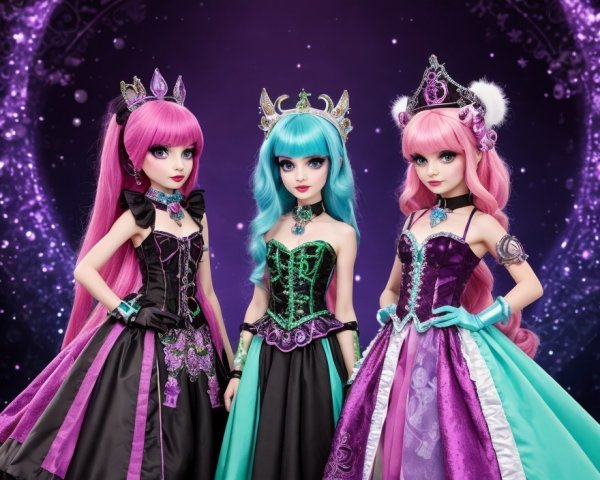 Stylish dolls with unique hairstyles and vibrant outfits