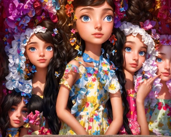 Whimsical Dolls with Floral Decorations and Dresses
