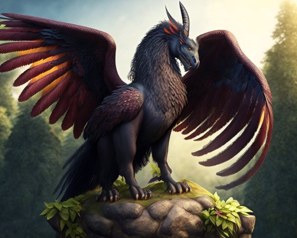 Majestic dragon-like creature with vibrant wings and scales