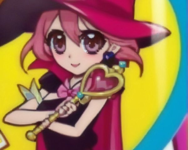 Cheerful Anime Witch Girl with Magical Staff and Patterns