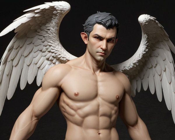 Muscular Male Figure with Intricate White Wings