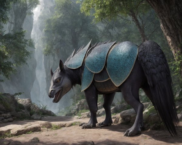 Majestic Armored Creature in Enchanted Forest