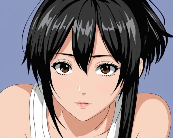 Close-up of an anime character with black hair and smile