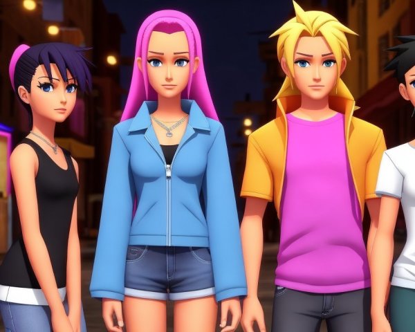 Animated Characters in Vibrant Dusk Street Scene