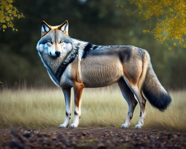 Majestic Wolf in Serene Grassy Landscape