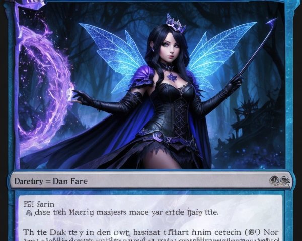 Mystical figure with blue wings in dark forest setting