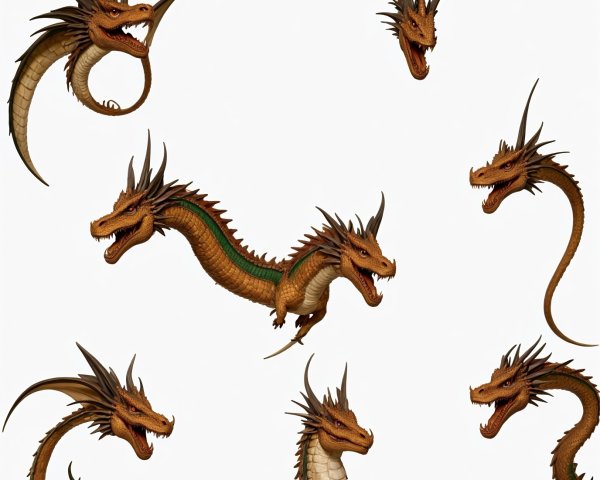 Stylized Dragons with Intricate Scales and Colors