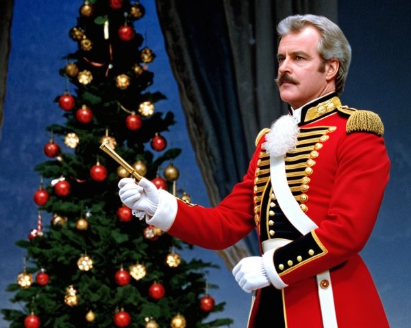 Man in Red Military Uniform by Decorated Christmas Tree
