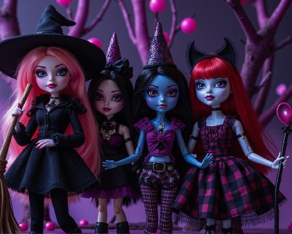 Stylish dolls with unique outfits and vibrant hair colors
