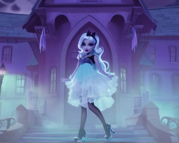 Stylish Character at Haunted Mansion Steps in Mist