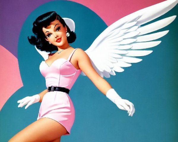 Glamorous Cartoon Character in Pink Dress and Wings