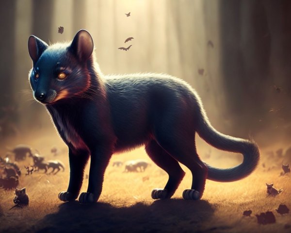 Mystical Creature in Dimly Lit Enchanted Forest
